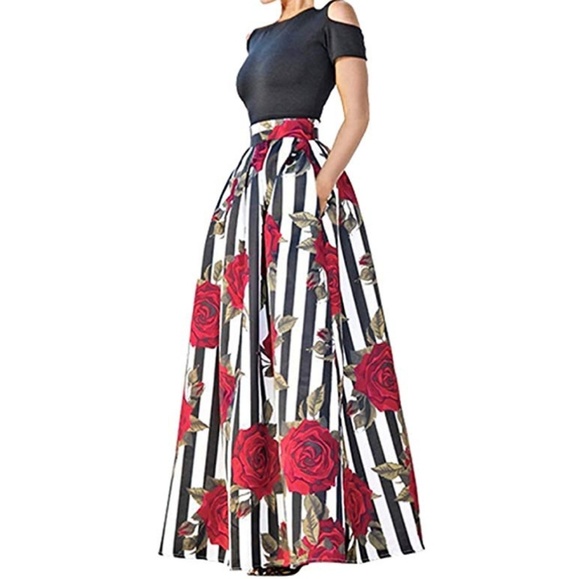 Dresses & Skirts - Two-Piece Floral Print Pockets Long Party Skirts